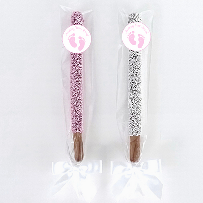 Baby Shower Chocolate Pretzel Rods - Girl (LIGHT Pink & White)