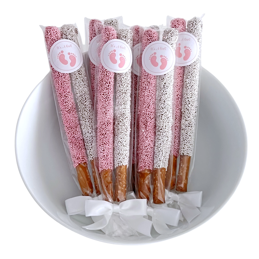 Baby Shower Chocolate Pretzel Rods - Girl (LIGHT Pink & White)