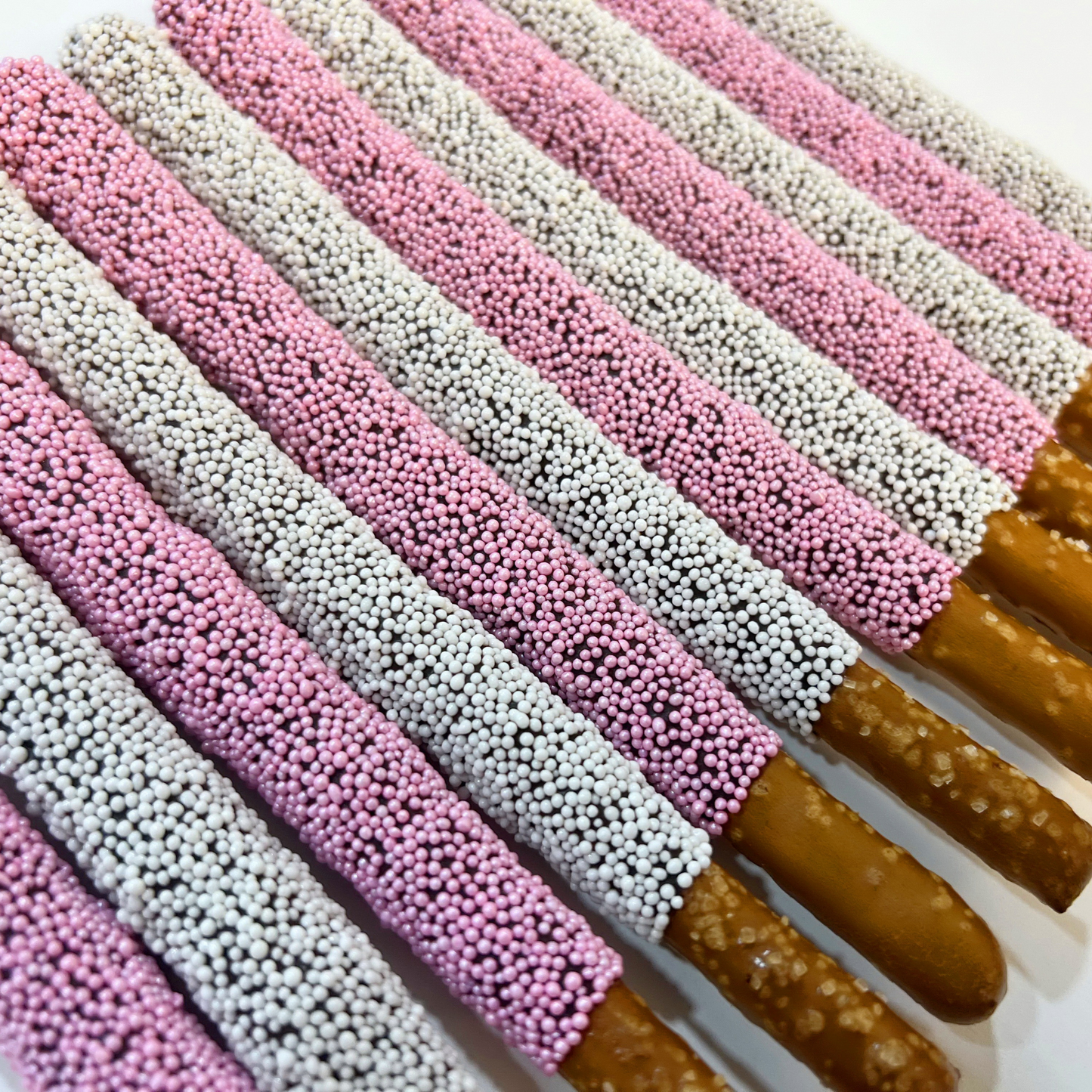 Baby Shower Chocolate Pretzel Rods - Girl (LIGHT Pink & White)