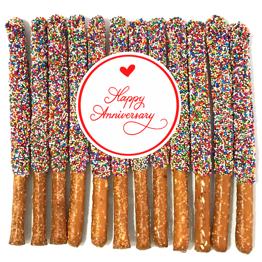 Happy Anniversary Chocolate Covered Pretzel Rods