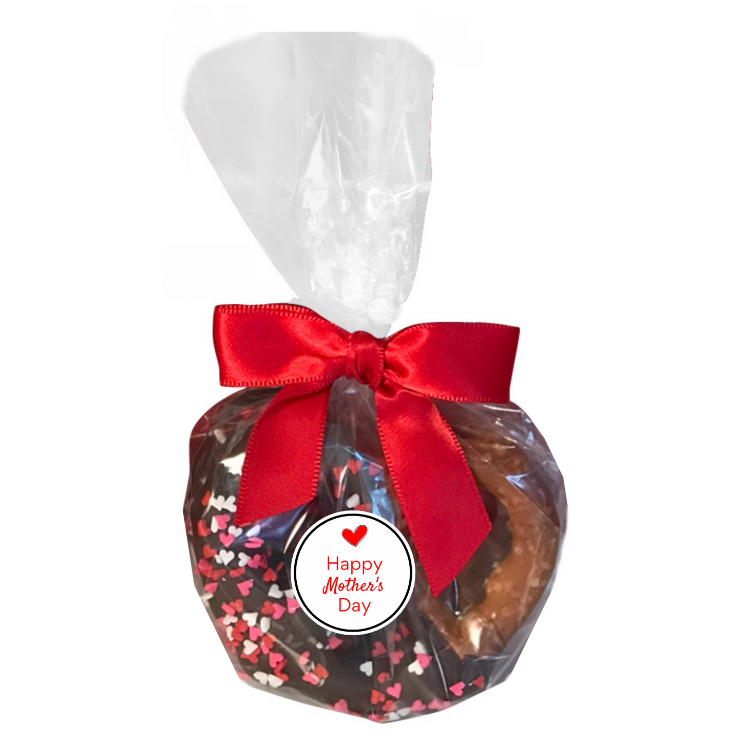 Mother's Day Chocolate Covered Jumbo Pretzels with Heart Sprinkles