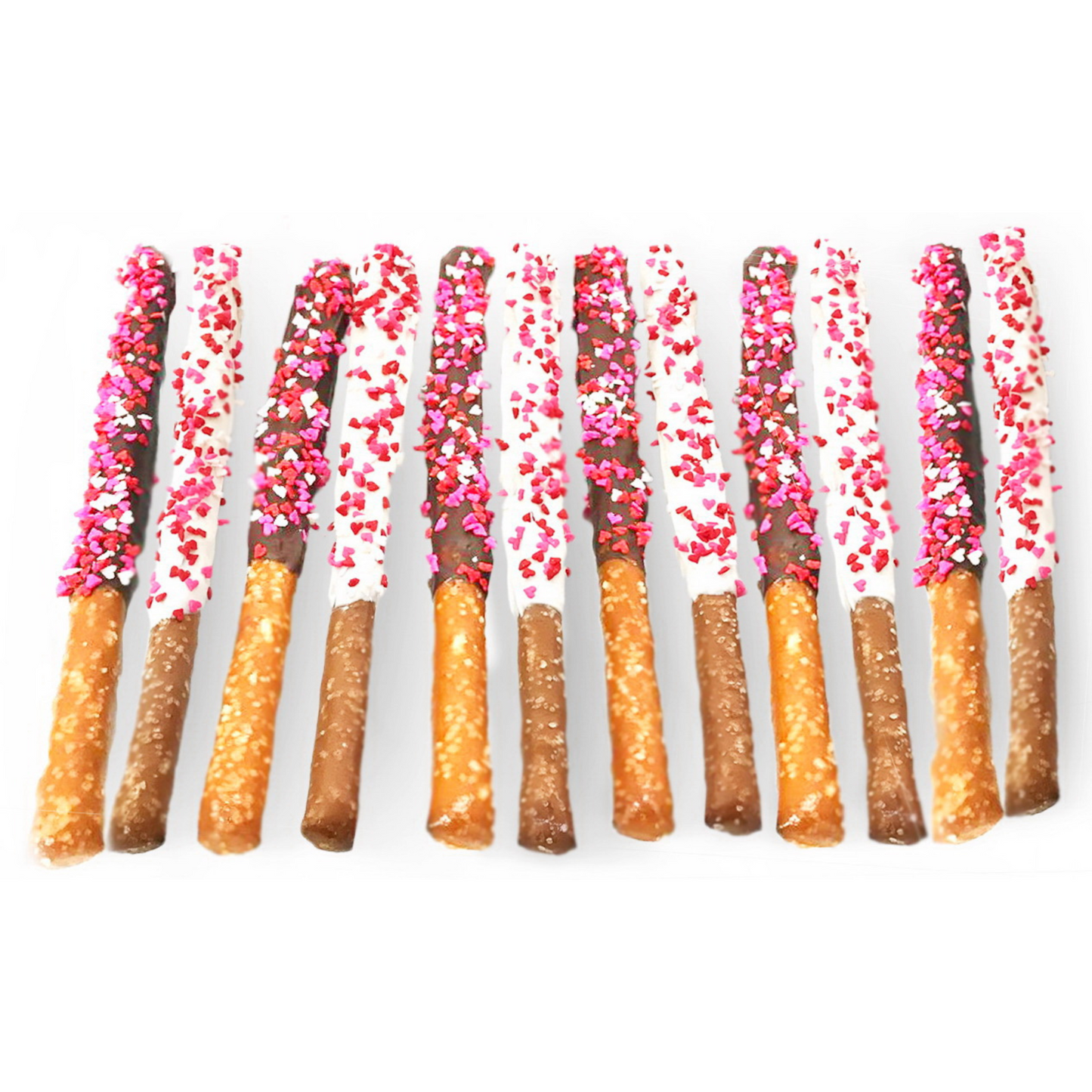 Mother's Day Chocolate Pretzel Rods with Heart Sprinkles - Mixed Flavors