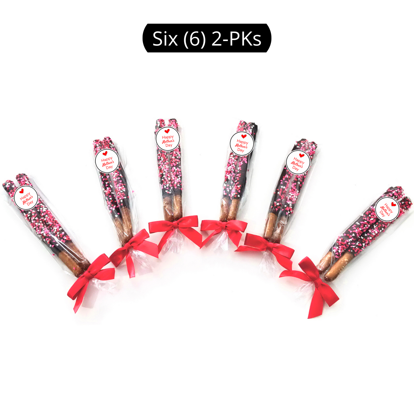 Mother's Day Chocolate Pretzel Rods with Heart Sprinkles