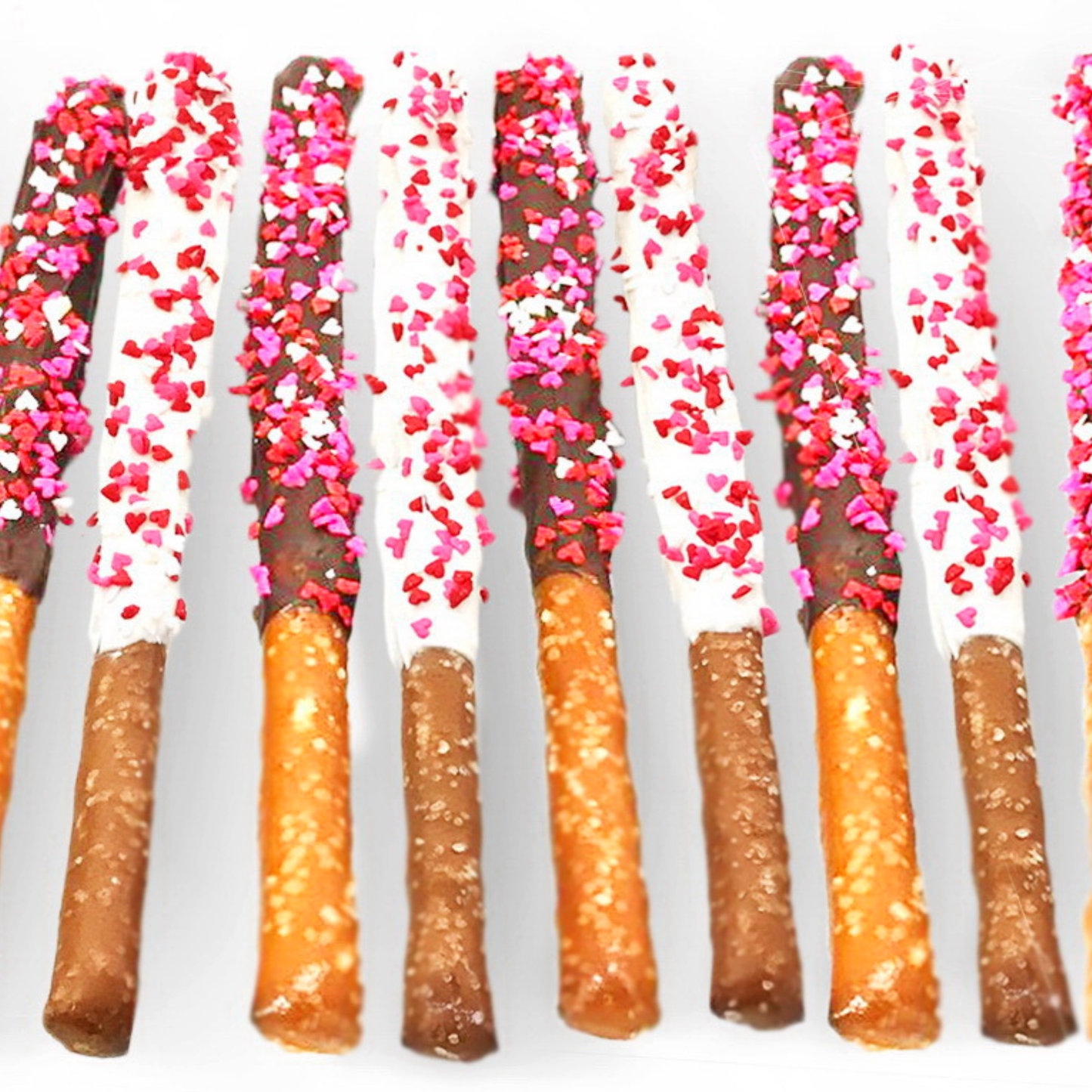 Mother's Day Chocolate Pretzel Rods with Heart Sprinkles - Mixed Flavors