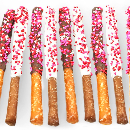 Mother's Day Chocolate Pretzel Rods with Heart Sprinkles - Mixed Flavors