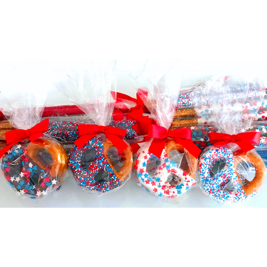 Assortment of Patriotic Chocolate Covered Jumbo Pretzels
