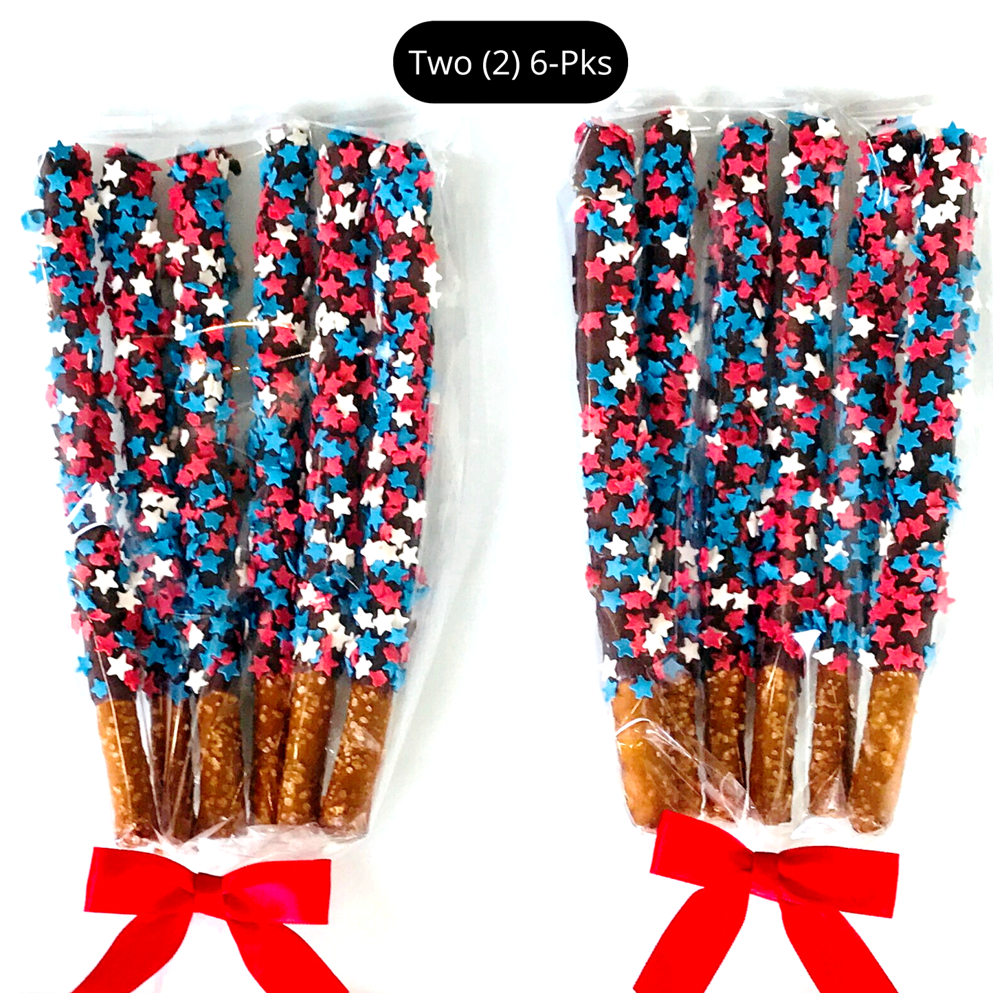Patriotic Chocolate Covered Pretzel Rods - Topped With Red, White, & Blue Stars