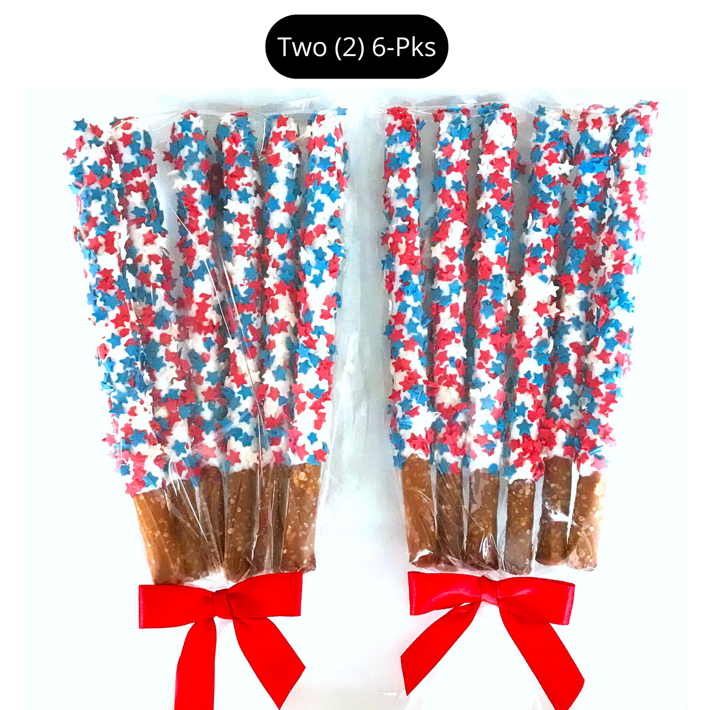 Patriotic White Chocolate Covered Pretzel Rods - Topped With Red, White, & Blue Stars
