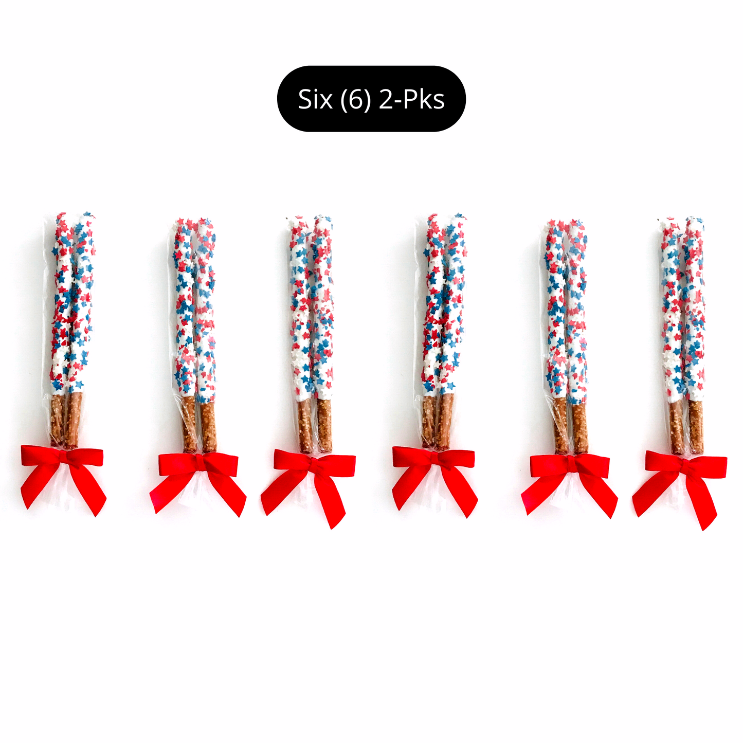 Patriotic White Chocolate Covered Pretzel Rods - Topped With Red, White, & Blue Stars