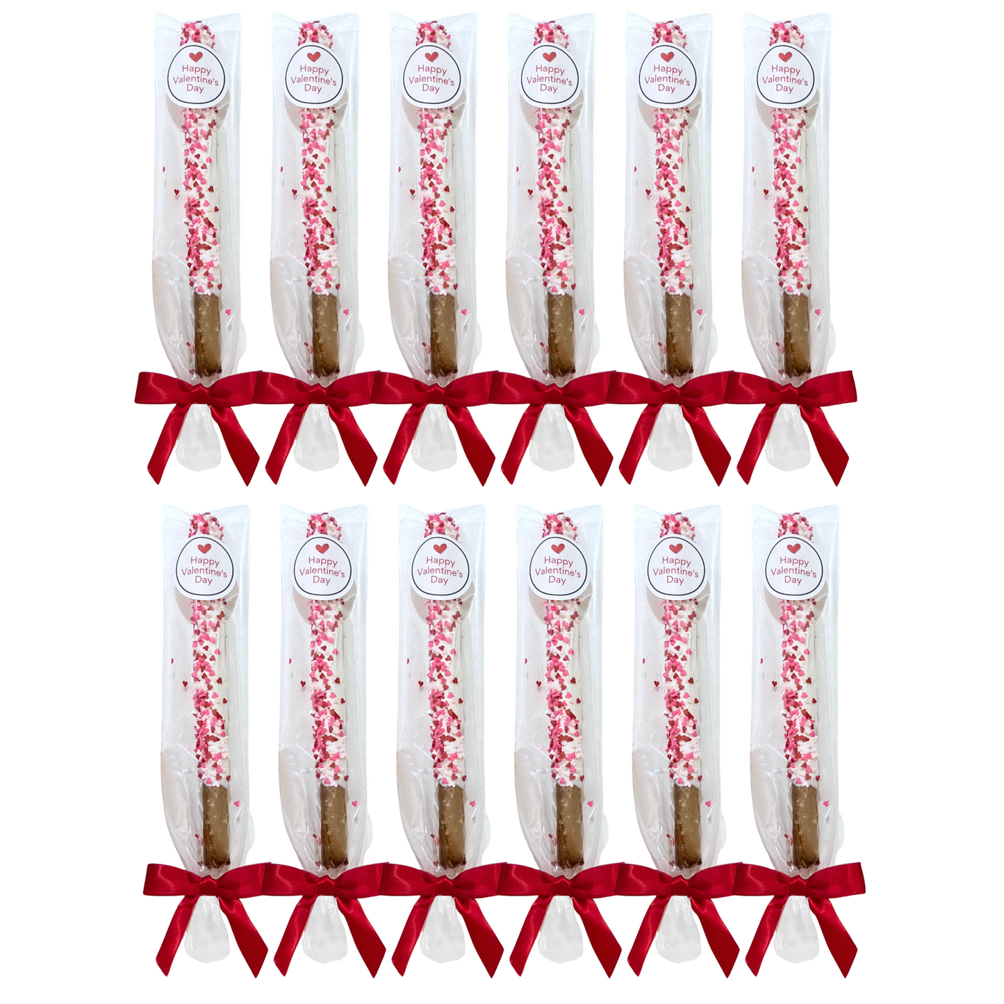 Valentine's Day White Chocolate Pretzel Rods with Heart Sprinkles