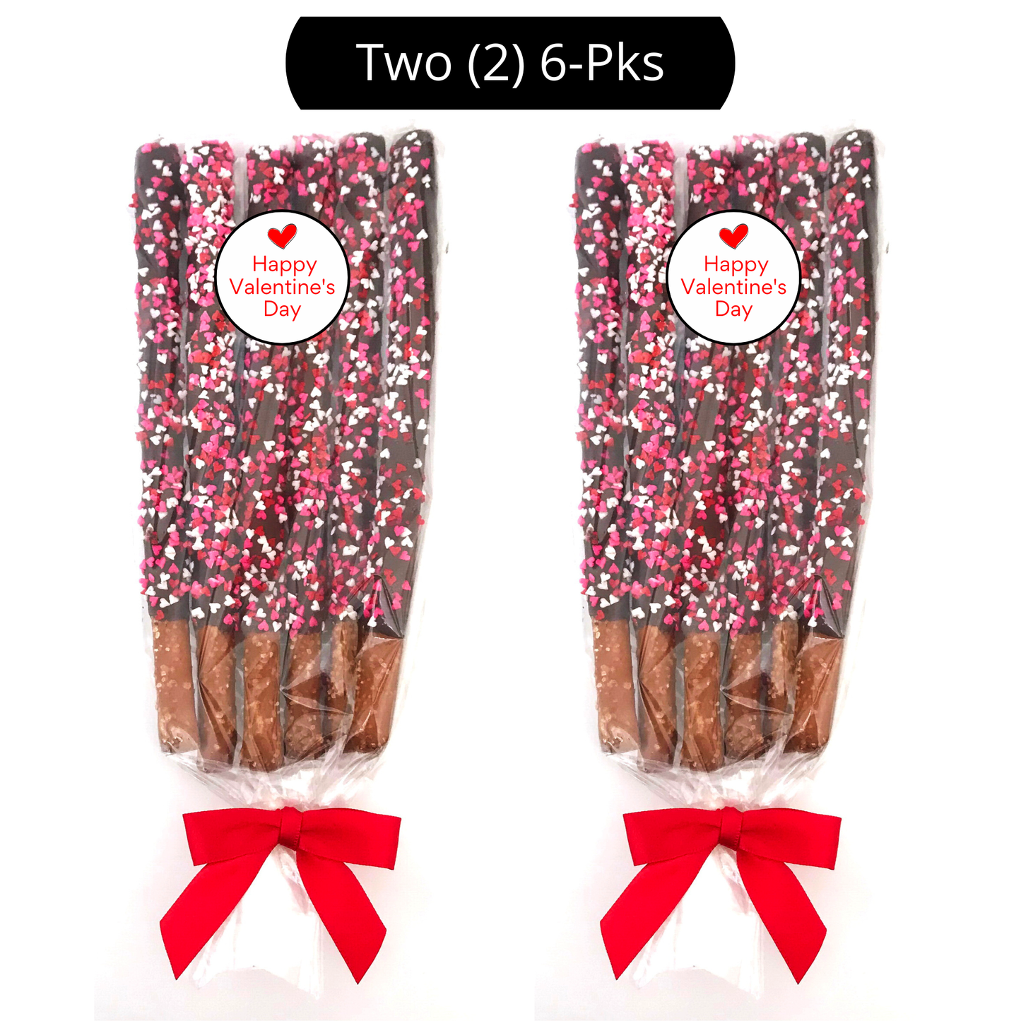 Valentine's Day Chocolate Pretzel Rods with Heart Sprinkles