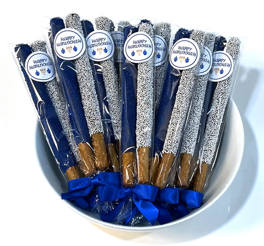 Hanukkah Chocolate Covered Pretzel Rods