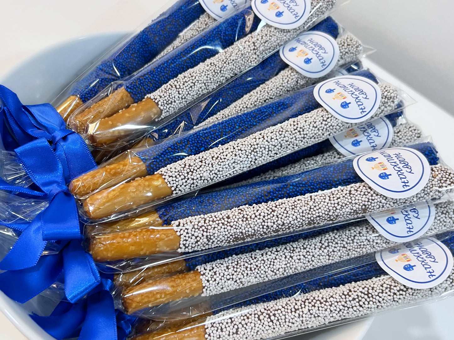 Hanukkah Chocolate Covered Pretzel Rods