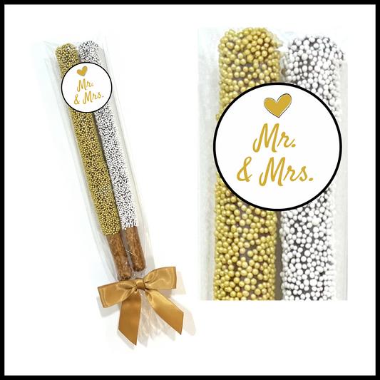 Wedding Chocolate Pretzel Rods - Mr. & Mrs.