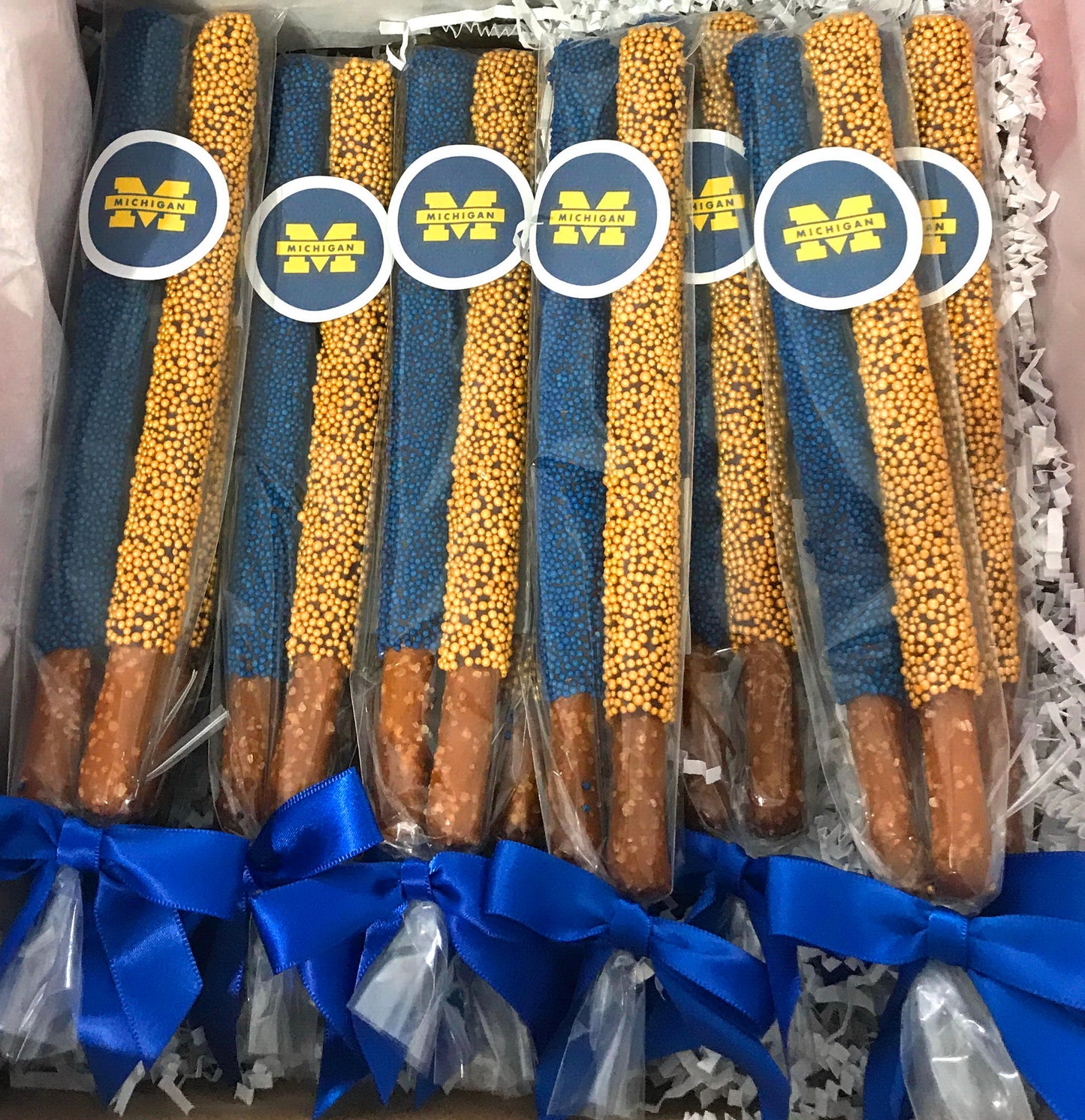 University of Michigan Chocolate Covered Pretzel Rods