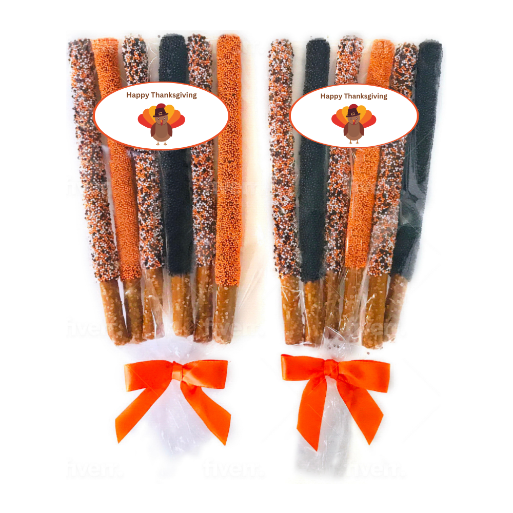 Thanksgiving Tri-Colored Chocolate Pretzel Rods