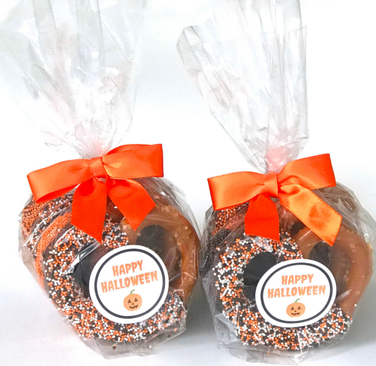 Tri-Colored Halloween Chocolate Covered Jumbo Pretzels