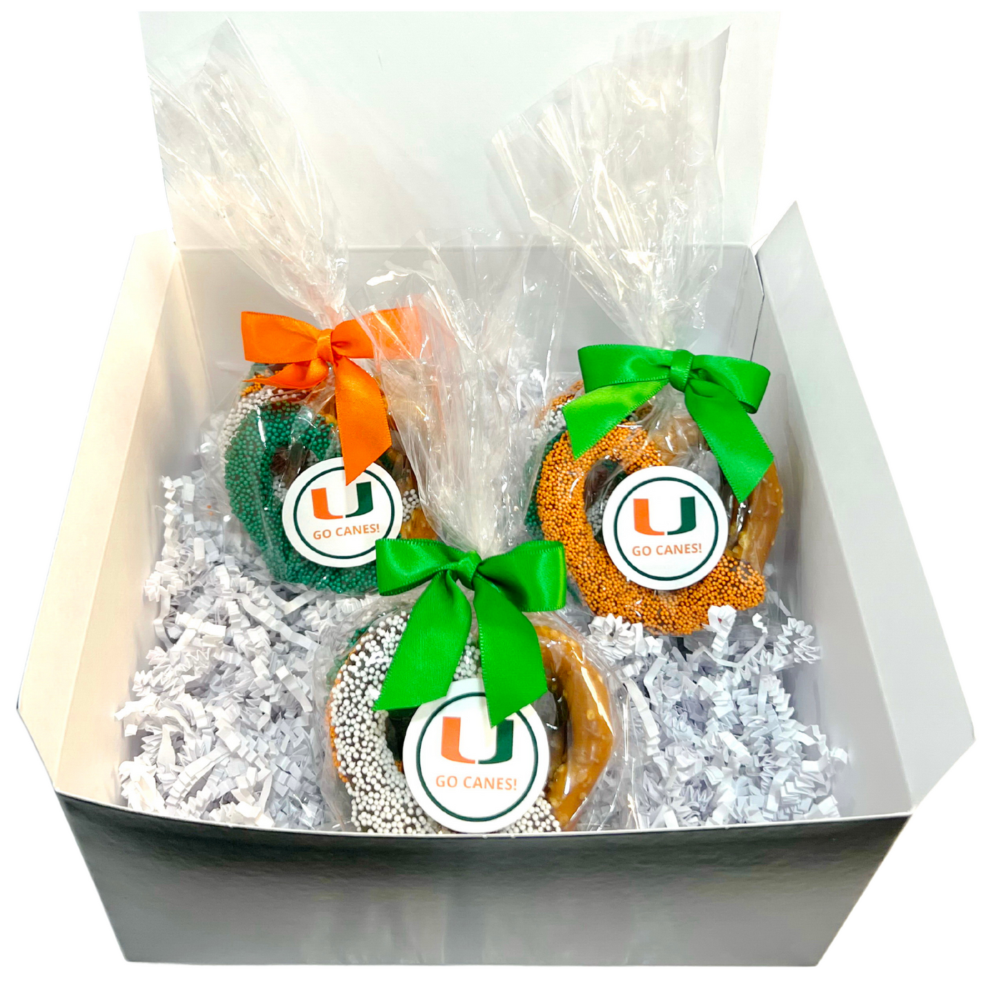 University of Miami Chocolate Covered Jumbo Pretzels