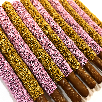 Baby Shower Chocolate Pretzel Rods - Girl  (Pink & Gold)