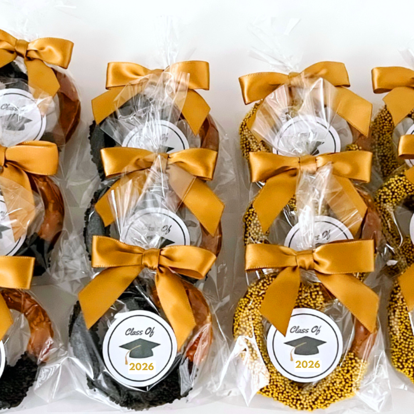 Graduation Chocolate Covered Jumbo Pretzels (Blue & Gold)