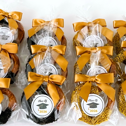 Graduation Chocolate Covered Jumbo Pretzels (Blue & Gold)