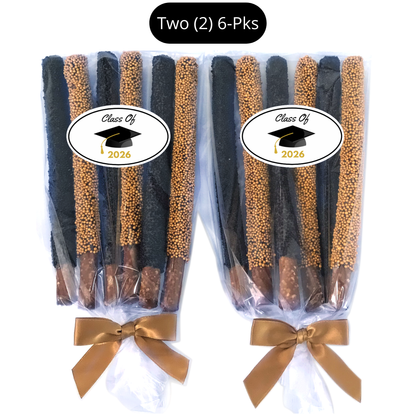 Graduation Chocolate Covered Pretzel Rods (Black & Gold)