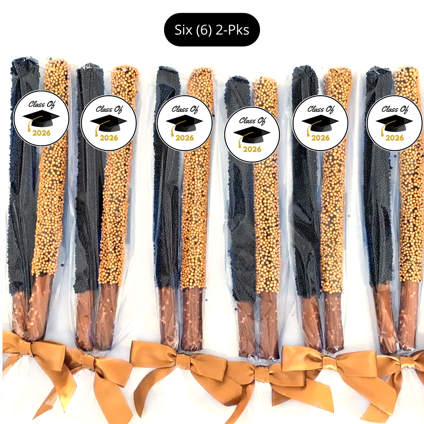Graduation Chocolate Covered Pretzel Rods (Black & Gold)