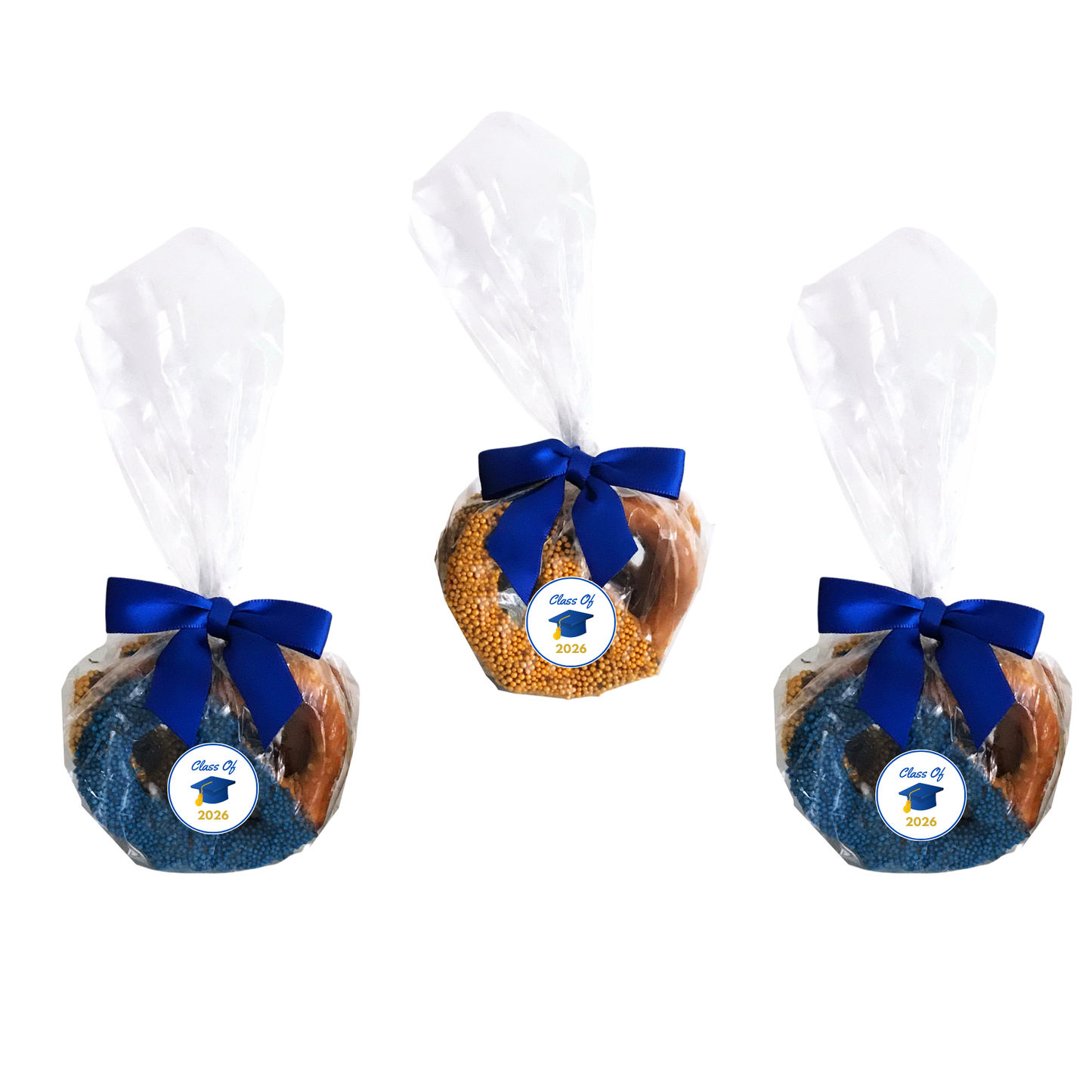 Graduation Chocolate Covered Jumbo Pretzels (Blue & Gold)