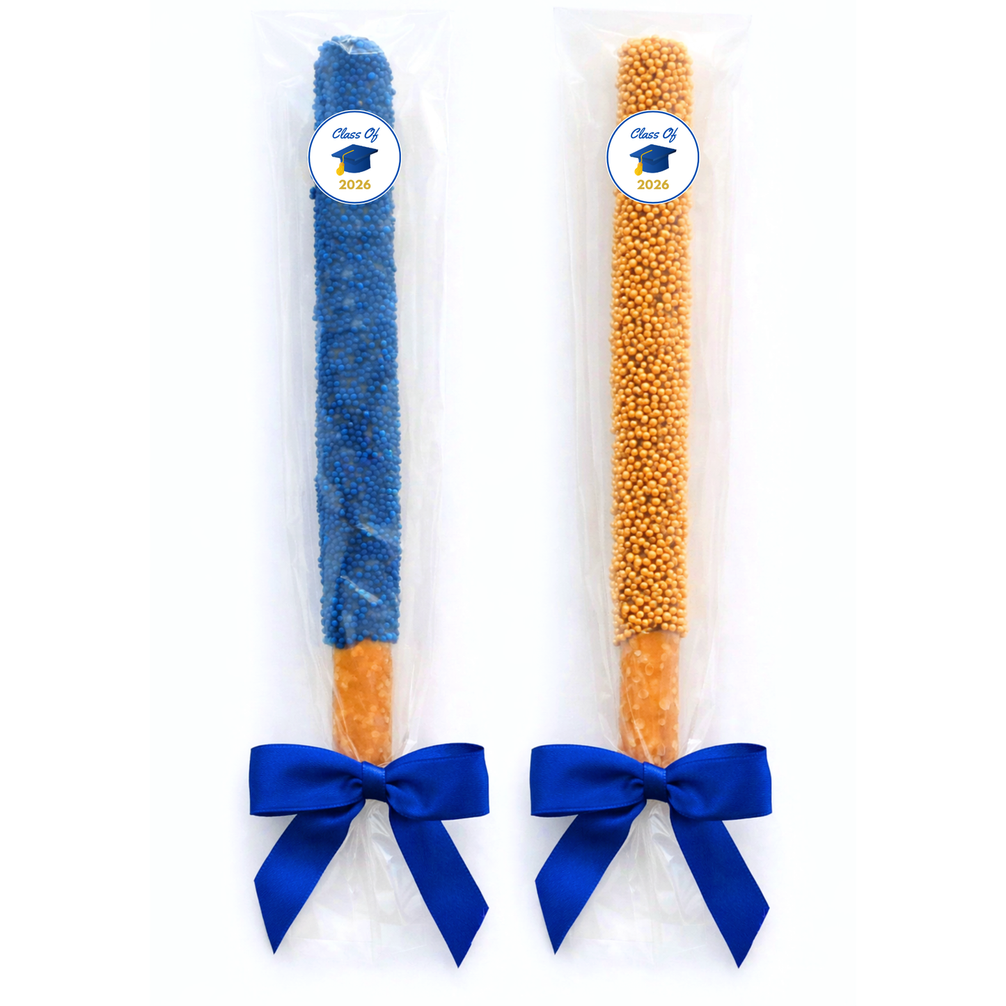 Graduation Chocolate Covered Pretzel Rods (Blue & Gold)
