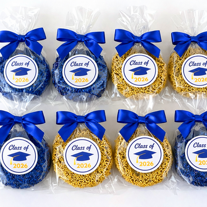 Graduation Chocolate Covered Jumbo Pretzels (Blue & Gold)