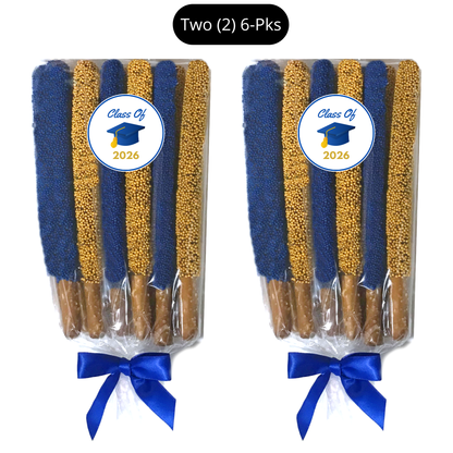 Graduation Chocolate Covered Pretzel Rods (Blue & Gold)