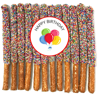 Happy Birthday Chocolate Covered Pretzel Rods