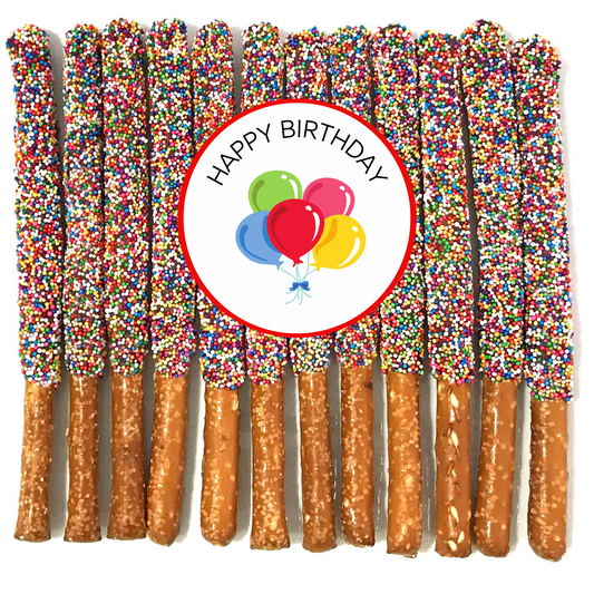 Happy Birthday Chocolate Covered Pretzel Rods