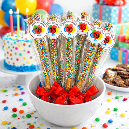 Happy Birthday Chocolate Covered Pretzel Rods