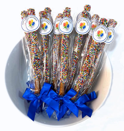 Happy Birthday Chocolate Covered Pretzel Rods