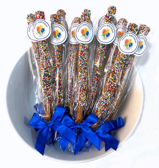 Happy Birthday Chocolate Covered Pretzel Rods
