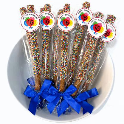 Happy Birthday Chocolate Covered Pretzel Rods