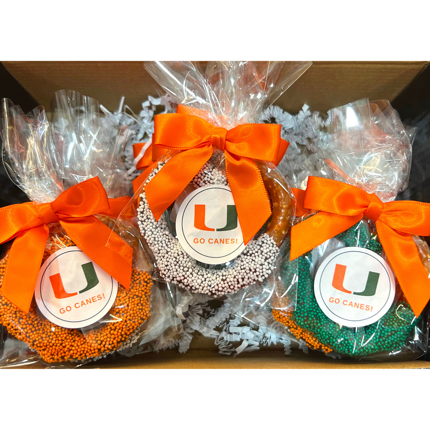 University of Miami Chocolate Covered Jumbo Pretzels