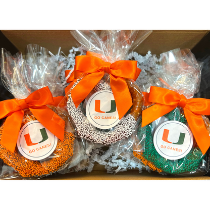 University of Miami Chocolate Covered Jumbo Pretzels