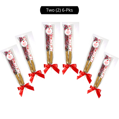 Mother's Day Chocolate Pretzel Rods with Heart Sprinkles - Mixed Flavors