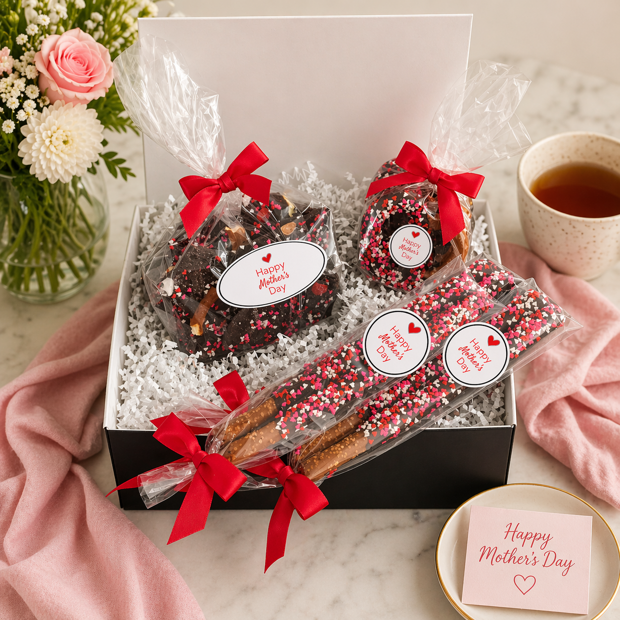 Mother's Day Heart Filled Chocolate Pretzel Gift Box
