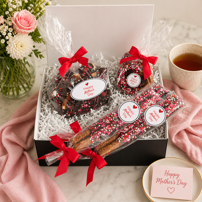 Mother's Day Heart Filled Chocolate Pretzel Gift Box