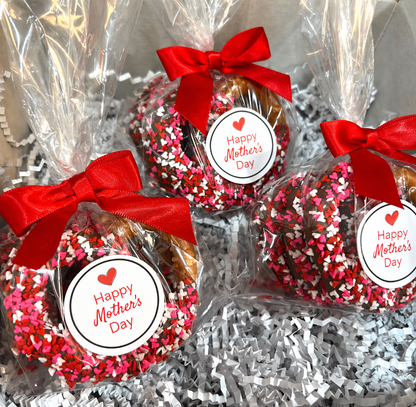 Mother's Day Chocolate Covered Jumbo Pretzels with Heart Sprinkles