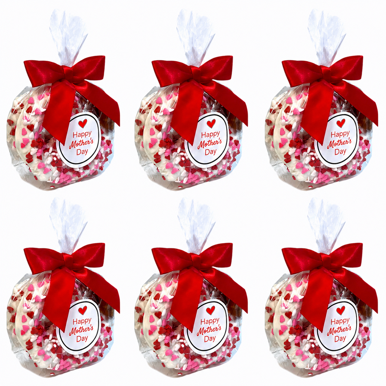 Mother's Day White Chocolate Covered Jumbo Pretzels with Heart Sprinkles