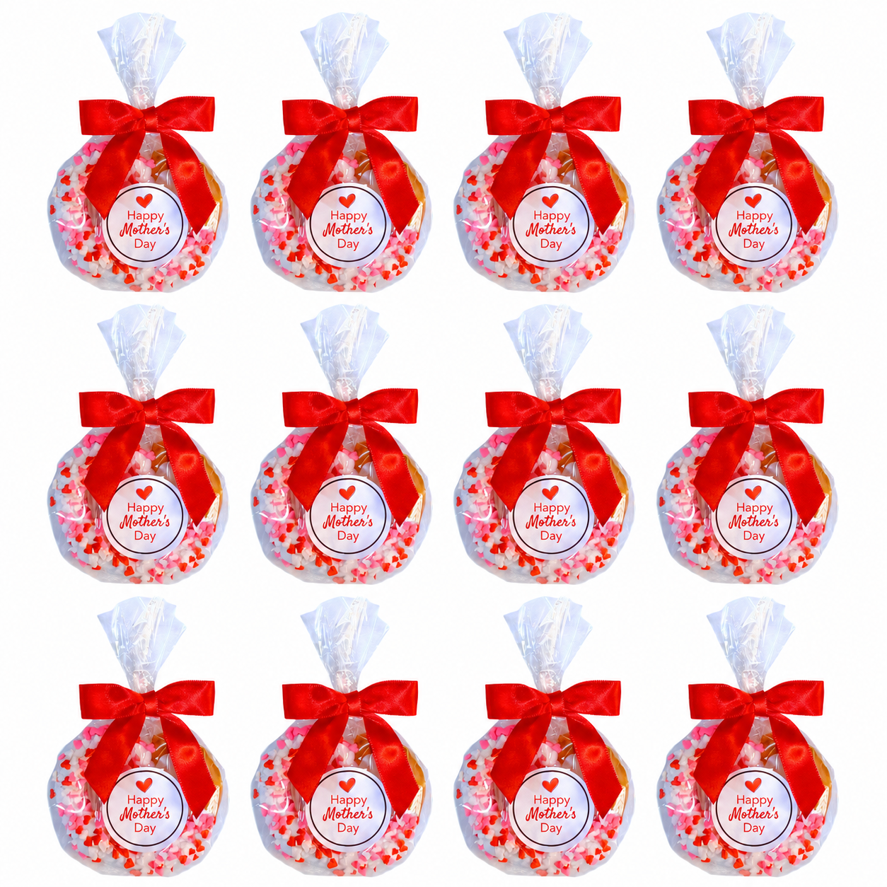 Mother's Day White Chocolate Covered Jumbo Pretzels with Heart Sprinkles