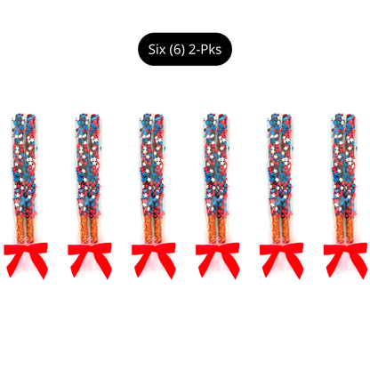 Patriotic Chocolate Covered Pretzel Rods - Topped With Red, White, & Blue Stars