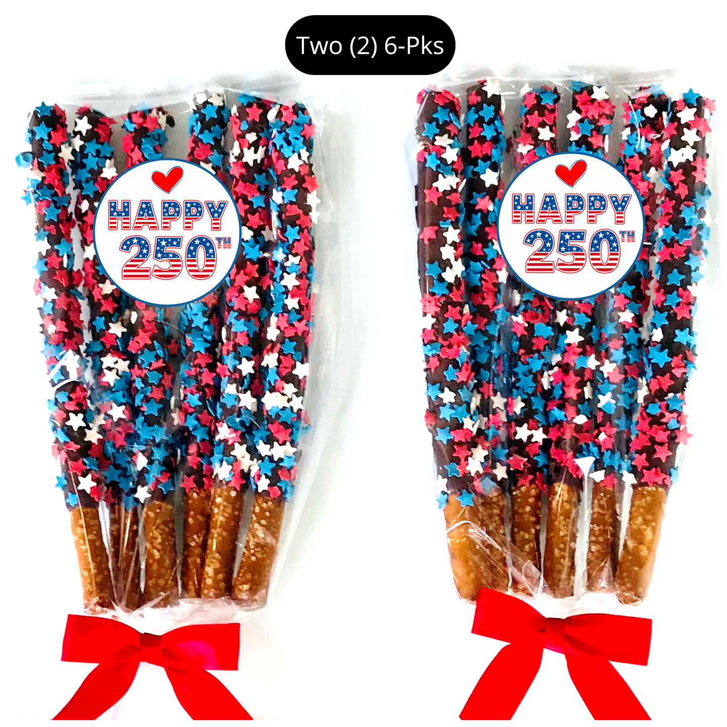Patriotic Chocolate Covered Pretzel Rods - Topped With Red, White, & Blue Stars