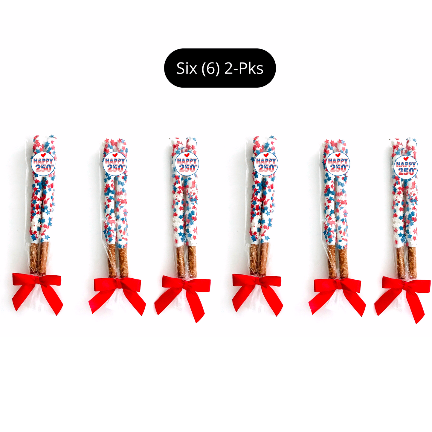 Patriotic White Chocolate Covered Pretzel Rods - Topped With Red, White, & Blue Stars
