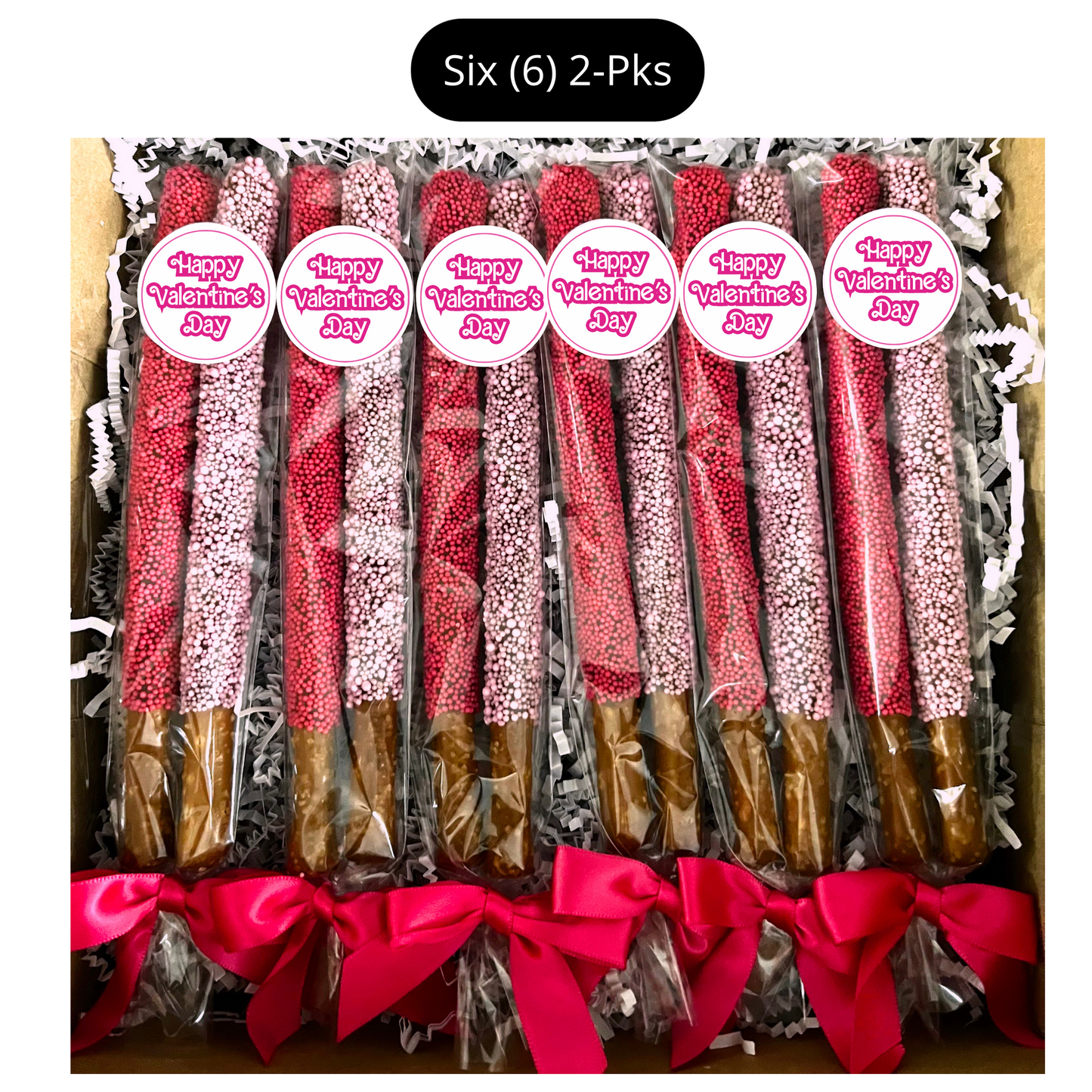 Valentine's Day Chocolate Pretzel Rods with Two-Tone Sprinkles