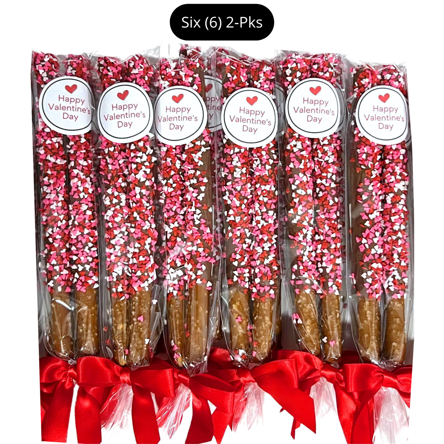 Valentine's Day Chocolate Pretzel Rods with Heart Sprinkles
